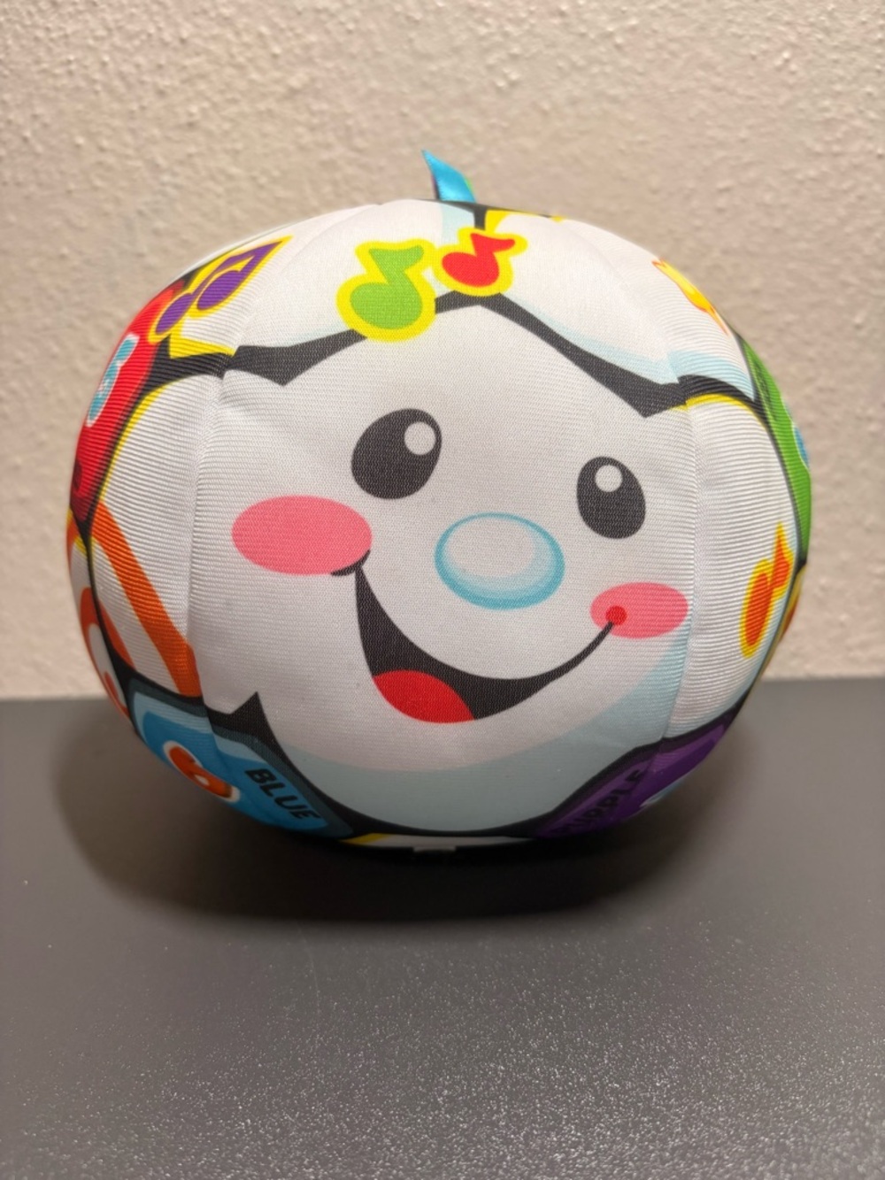 Fisher-Price White Plush Musical Learning Ball with Colorful Accents
